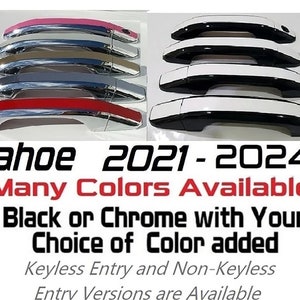 Full Set of Custom Black OR Chrome Door Handle Overlays / Covers For the 2021 - 2025 Chevy Tahoe  -- You Choose the Middle Color Insert