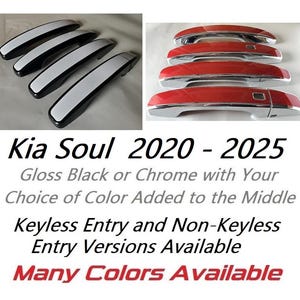 Full Set of Custom Black OR Chrome Door Handle Overlays / Covers For the 2020 - 2025 Kia Soul -- You Choose the Middle Color Insert