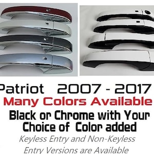 Full Set Custom Black OR Chrome Door Handle Overlays / Covers For the 2007 - 2017 Jeep Patriot -You Choose the Middle Color Insert