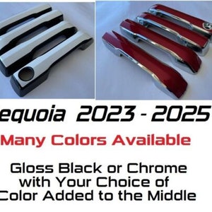 Full Set Custom Black OR Chrome Door Handle Overlays / Covers For Toyota Seqouia 2023 - 2025 -- You Choose the Color of the Middle Insert