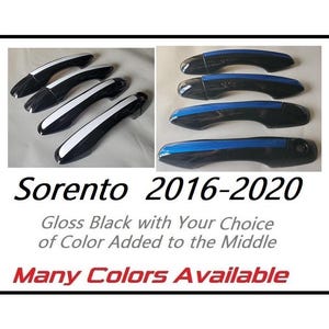 Full Set of Custom Black and Color Car Door Handle Overlays / Covers For the 2016 - 2020 Kia Sorento -- You Choose the Middle Color Insert