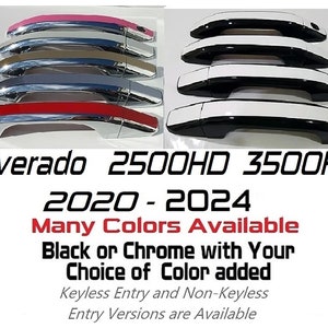 Full Set Custom Black OR Chrome Door Handle Covers For 2020 - 2024 Chevy Silverado 2500HD 3500HD -- You Choose Middle Color Insert