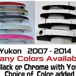 Full Set of Custom Black OR Chrome Door Handle Overlays / Covers For the 2007 - 2014 GMC Yukon  -- You Choose the Middle Color Insert