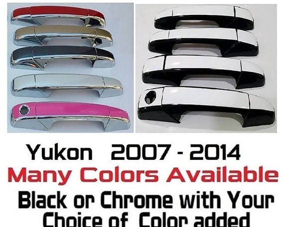 Full Set of Custom Black OR Chrome Door Handle Overlays / Covers For the 2007 - 2014 GMC Yukon  -- You Choose the Middle Color Insert