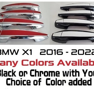 Full Set of Custom Black OR Chrome Door Handle Overlays / Covers For the 2016 - 2022 BMW X1 Series  -- You Choose the Middle Color Insert