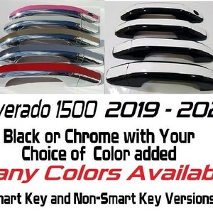 Full Set Custom Black OR Chrome Door Handle Overlays / Covers For 2019 - 2024 Chevy Silverado 1500  -- You Choose the Middle Color Insert