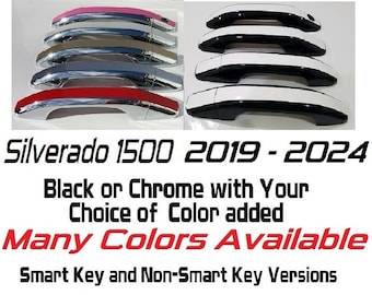Full Set Custom Black OR Chrome Door Handle Overlays / Covers For 2019 - 2026 Chevy Silverado 1500  -- You Choose the Middle Color Insert