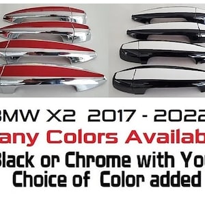 Full Set of Custom Black OR Chrome Door Handle Overlays / Covers For the 2017 - 2022 BMW X2 Series  -- You Choose the Middle Color Insert
