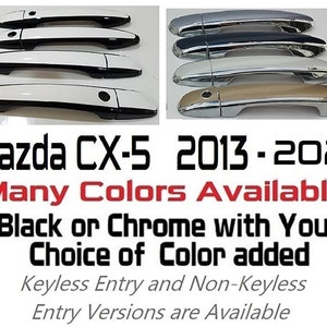 Full Set of Custom Black OR Chrome Door Handle Overlays / Covers For 2013 - 2024 Mazda CX-5 -- You Choose the Color of the Middle Insert