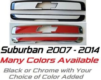 Set of 2 (Upper & Lower) Custom Black OR Chrome Tailgate Covers For the 2007 - 2014 Chevy Suburban  -- You Choose the Middle Color Insert