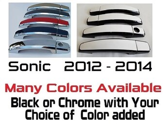 Full Set of Custom Black OR Chrome Door Handle Overlays / Covers For the 2012 - 2014 Chevy Sonic  -- You Choose the Middle Color Insert