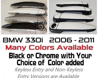 Full Set of Custom Black OR Chrome Door Handle Overlays / Covers For the 2006 - 2011 BMW 330i Series  -- You Choose the Middle Color Insert