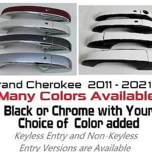 Full Set Custom Black OR Chrome Door Handle Overlays / Covers For the 2011 - 2021 Jeep Grand Cherokee -You Choose the Middle Color Insert