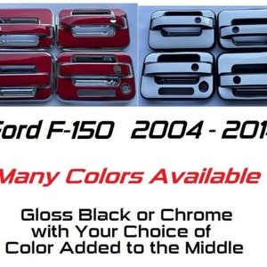 Full Set of Custom Black OR Chrome Door Handle Overlays / Covers For the 2004 - 2014 Ford F-150  -- You Choose the Middle Color Insert