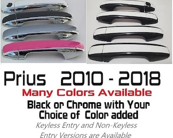 Full Set of Custom Black OR Chrome Door Handle Overlays / Covers For 2010 - 2018 Toyota Prius - You Choose the Color of the Middle Insert