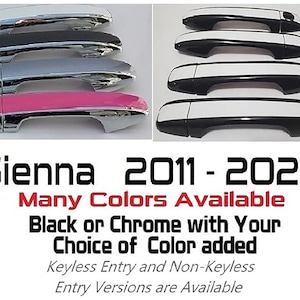 Full Set of Custom Black OR Chrome Door Handle Overlays / Covers For 2011 - 2020 Toyota Sienna - You Choose the Color of the Middle Insert