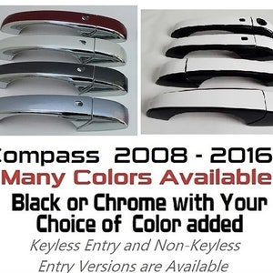 Full Set Custom Black OR Chrome Door Handle Overlays / Covers For the 2008 - 2016 Jeep Compass -You Choose the Middle Color Insert