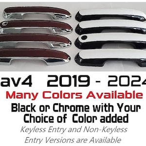 Full Set of Custom Black OR Chrome Door Handle Overlays / Covers For 2019 - 2024 Toyota RAV4 - You Choose the Color of the Middle Insert