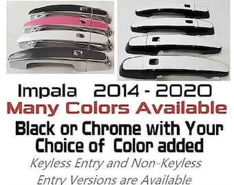 Full Set of Custom Black OR Chrome Door Handle Overlays / Covers For the 2014 - 2020 GMC Impala -- You Choose the Middle Color Insert