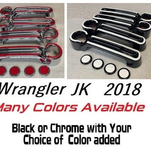 Full Set Custom Black OR Chrome Door Handle Overlays / Covers For the 2018 Jeep Wrangler JK - You Choose the Middle Color Insert
