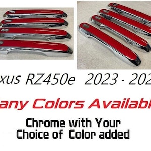Full Set of Custom Chrome Door Handle Overlays / Covers For the 2023 - 2025 Lexus RZ450e You Choose the Color of the Middle Insert