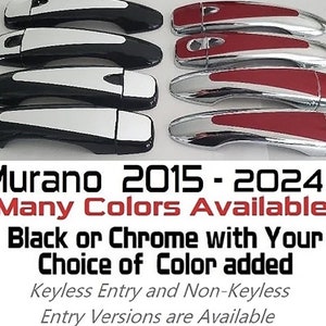 Full Set of Custom Black OR Chrome Door Handle Overlays / Covers For 2015 - 2024 Nissan Murano -- You Choose the Color of the Middle Insert