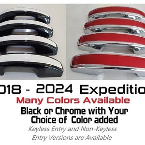 Full Set of Custom Black OR Chrome Door Handle Overlays / Covers For the 2018 - 2025 Ford Expedition  -- You Choose the Middle Color Insert
