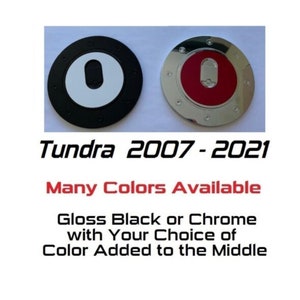 Custom Black OR Chrome Gas Door Overlays / Covers For 2007 - 2021 Toyota Tundra -- You Choose the Color of the Middle Insert