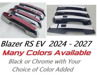 Full Set of Custom Black OR Chrome Door Handle Overlays / Covers For the Chevy Blazer RS EV 2024 - 2028 - You Choose the Middle Color Insert