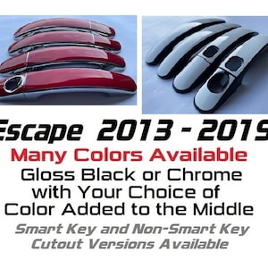 Full Set of Custom Black OR Chrome Door Handle Overlays / Covers For the 2013 - 2019 Ford Escape  -- You Choose the Middle Color Insert