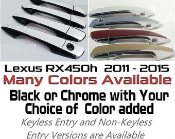 Full Set of Custom Black OR Chrome Door Handle Overlays / Covers For 2011 - 2015 Lexus RX450h - You Choose the Color of the Middle Insert