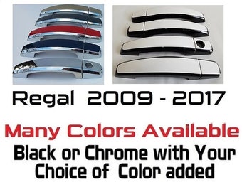 Full Set of Custom Black OR Chrome Door Handle Overlays / Covers For the 2009 - 2017 Chevy Regal  -- You Choose the Middle Color Insert