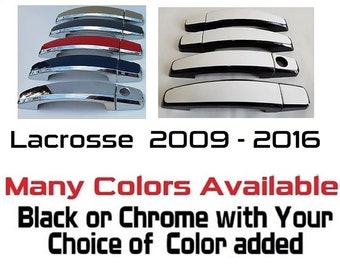 Full Set of Custom Black OR Chrome Door Handle Overlays / Covers For the 2009 - 2016 Chevy Lacrosse  -- You Choose the Middle Color Insert