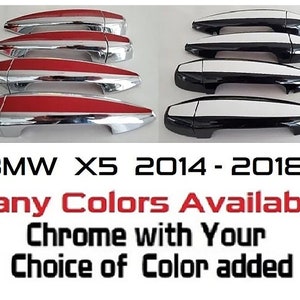 Full Set of Custom Black OR Chrome Door Handle Overlays / Covers For the 2014 - 2018 BMW X5 Series  -- You Choose the Middle Color Insert