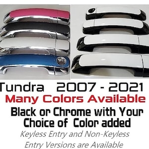 Full Set of Custom Black OR Chrome Door Handle Overlays / Covers For 2007 - 2021 Toyota Tundra -- You Choose the Color of the Middle Insert