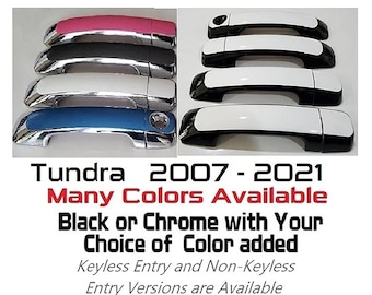 Full Set of Custom Black OR Chrome Door Handle Overlays / Covers For 2007 - 2021 Toyota Tundra -- You Choose the Color of the Middle Insert