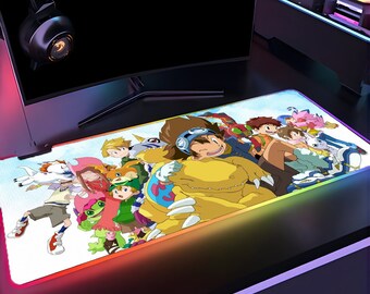 Digimon RGB XXL Mouse Pad - Light Up Your Desk w/ Agumon, Gabumon, Biyomon and many more