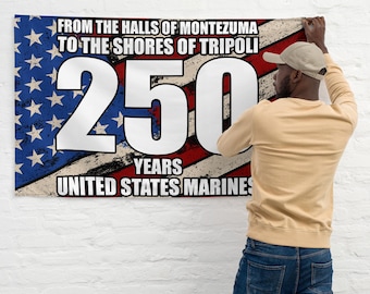 USMC 250th Birthday Flag – United States Marine Corps Anniversary | Patriotic Military Decor| Veterans Gift | Semper Fi