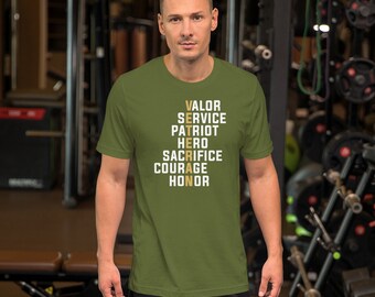 Veteran T-Shirt: Valor, Service, Patriot, Hero Design