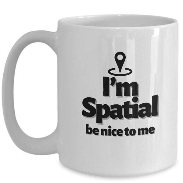 I'm spatial be nice to me mug, GIS Funny Mug, Cartography Gifts, GIS Mapping, Geography Gifts, GIS Professional Gift ideas, geography  Mug