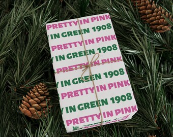 Pink and Green AKA Inspired small print Gift Wrapping Paper Roll, Pretty In Pink and Green, 1908 Wrapping Paper, AKA Sorority Gift Ideas