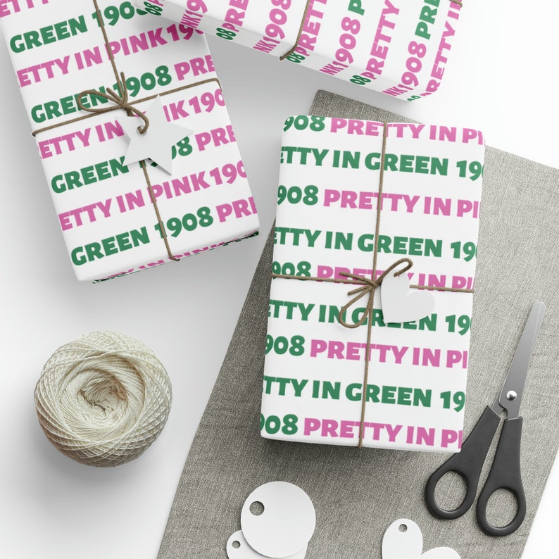 Pink and Green AKA Inspired Small Print Gift Wrapping Paper Roll