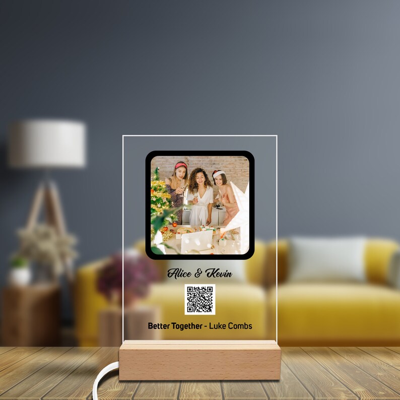 Led Light Qr Code Music and Photo Frame Colorful Wooden Led Etsy