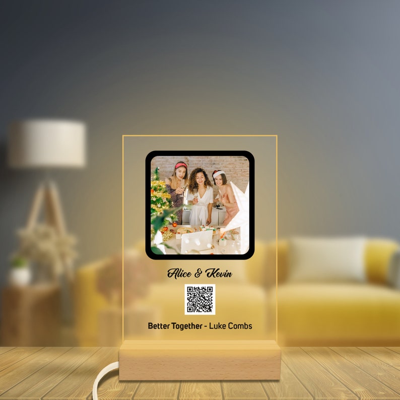 Led Light Qr Code Music and Photo Frame Colorful Wooden Led Etsy