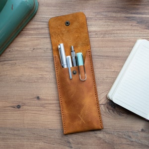 Genuine Leather Pen Case, Fountain Pen Sleeve, Artist Pencil Case, Stylish, Minimalist Office Gift Ideas, Personalized