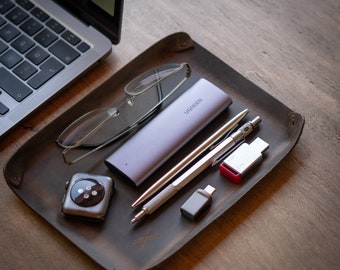 Entryway Leather Tray for Keys and Coins Tray Leather Tray for Desk Tray Phone Holder, Electronic Device Protector