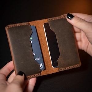 Tarjetero de piel de primera calidad, diseño minimalista, para hombres y mujeres, billetera duradera hecha a mano