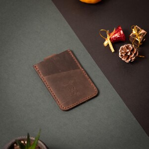 Tarjetero de cuero hecho a mano, diseño minimalista para regalos navideños, billetera fina de primera calidad, cuero genuino