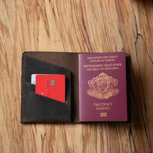 Passport Wallet, Genuine Leather Passport Cover, Passport and Credit Card Holder for travel, Document Wallet, Notebook Wallet, Minimalist Dark Coffee Brown