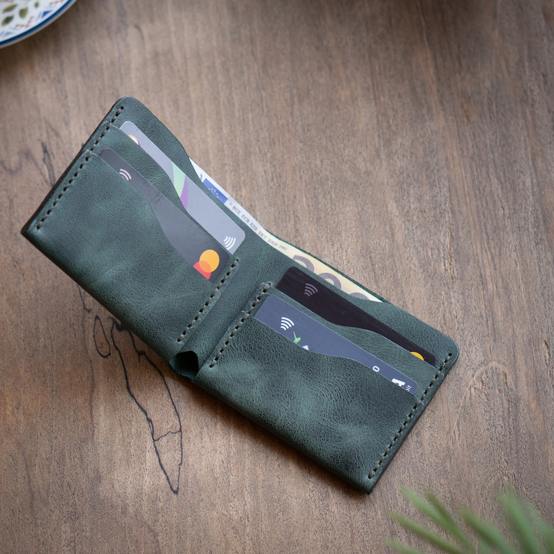 Cartera clásica de cuero para hombre, cartera para hombre hecha a mano de alta calidad, idea de regalo única para él, diseño plegable imagen 7